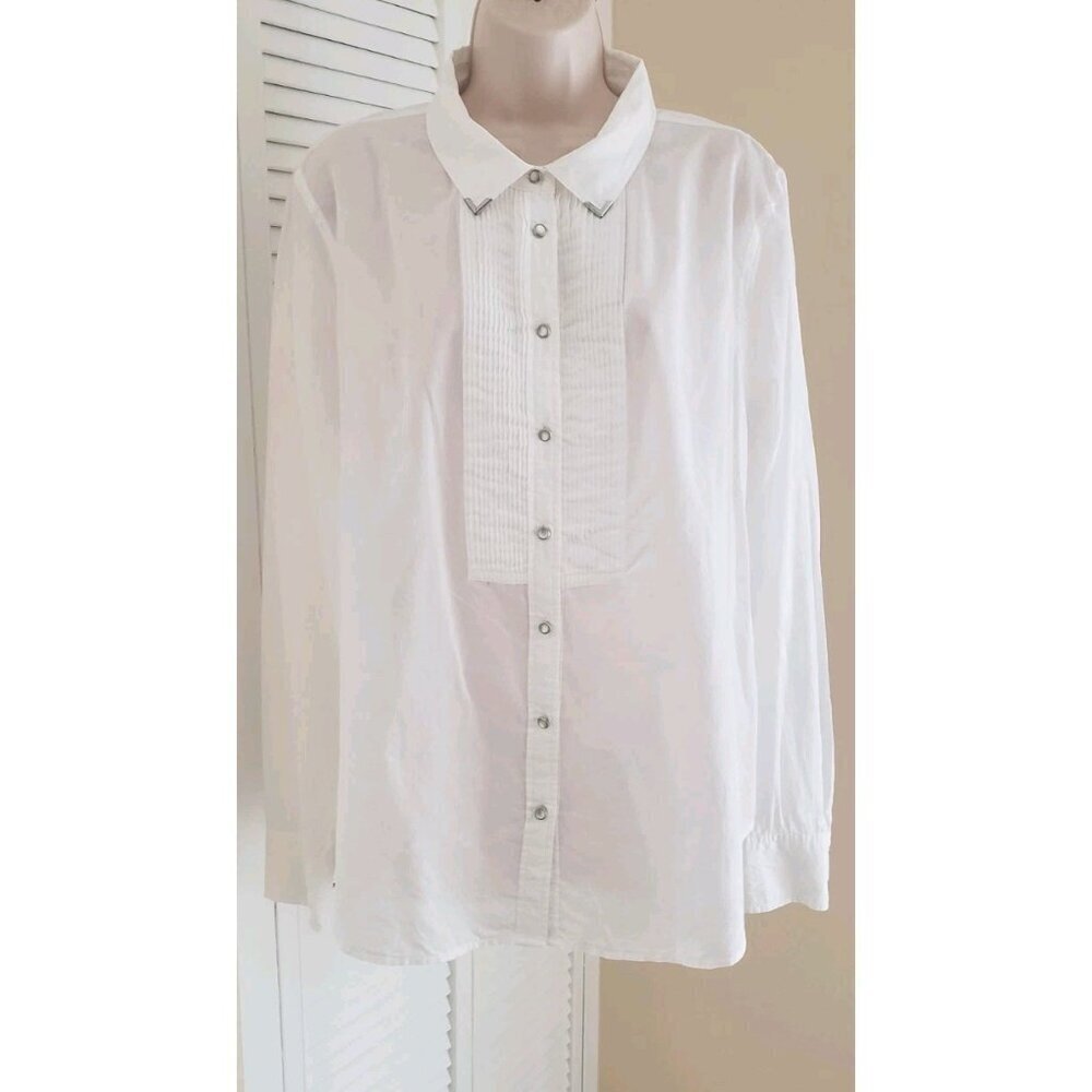 TWO BY VINCE CAMUTO WHITE LONG SLEEVE BUTTON DOWN BLOUSE SHIRT XLARGE - Picture 3 of 7